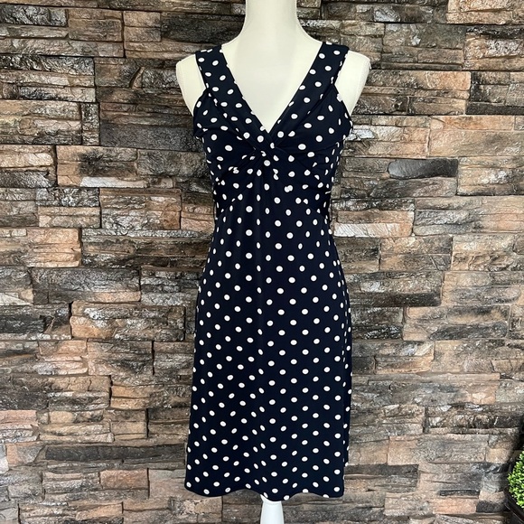 LOFT Blue and White V-Neck Sheath Dress - Picture 1 of 15